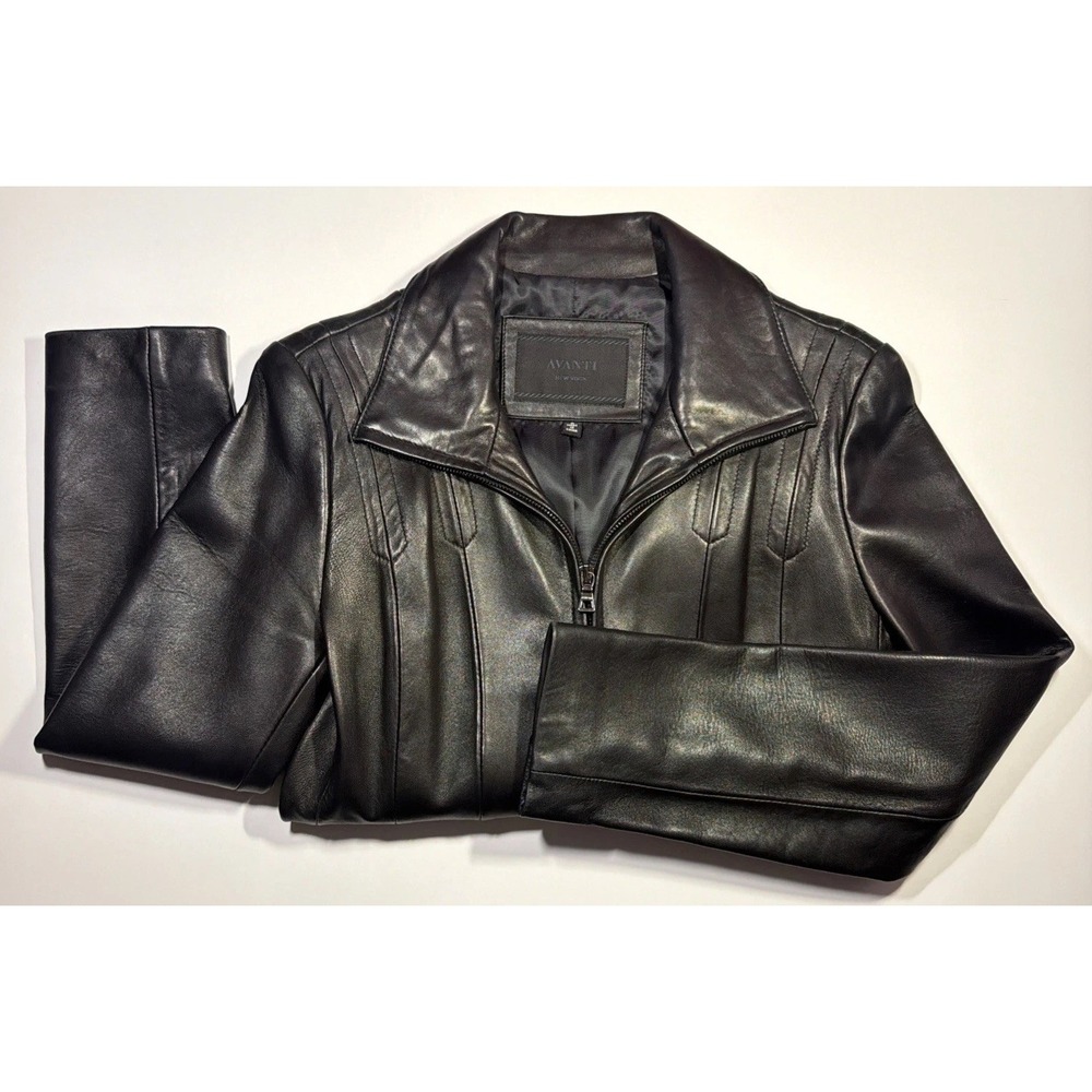 Avanti New York 100% Leather Jacket Women's S Black Soft Full Zip Coat Lined Y2K